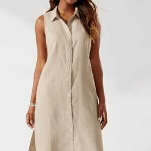 Tommy Bahama Two Palms Linen Shirtdress Natural Large